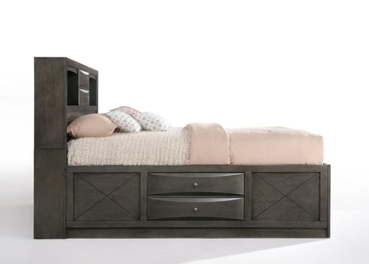 Gray Solid Wood King With Ten Drawers Bed Frame