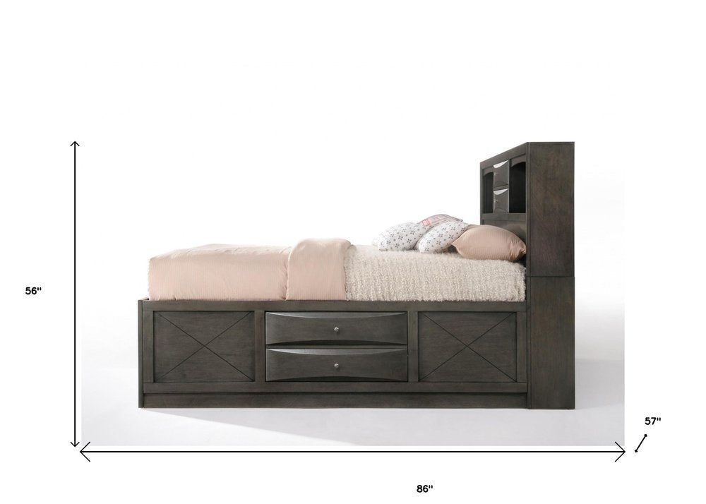 Gray Solid Wood Full With Ten Drawers Bed Frame