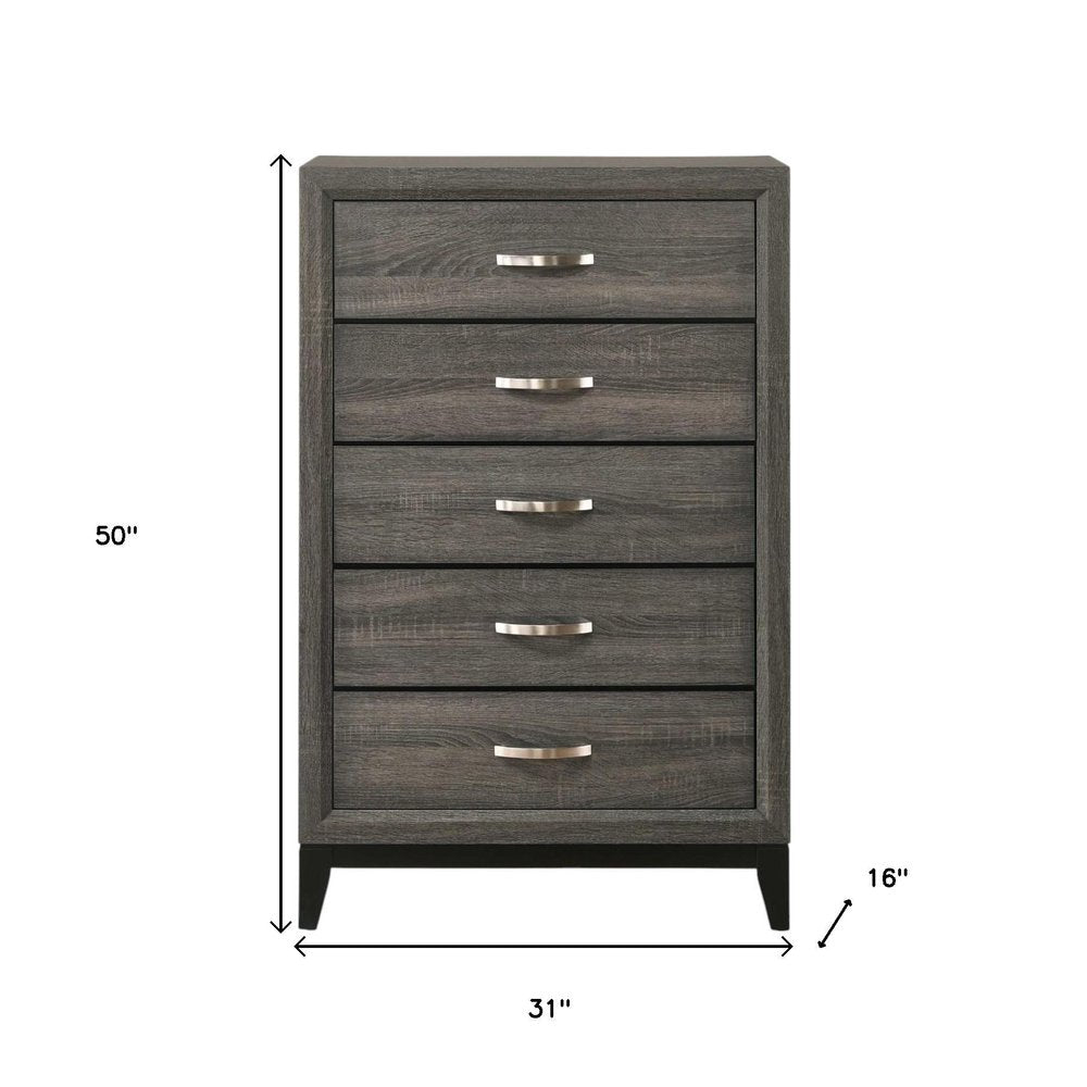 31" Gray Wood Five Drawer Dresser