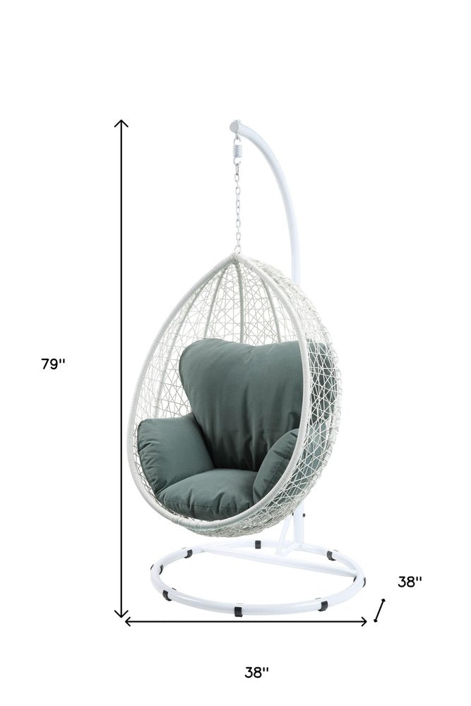 38" Black Metal Swing Chair With Beige Cushion