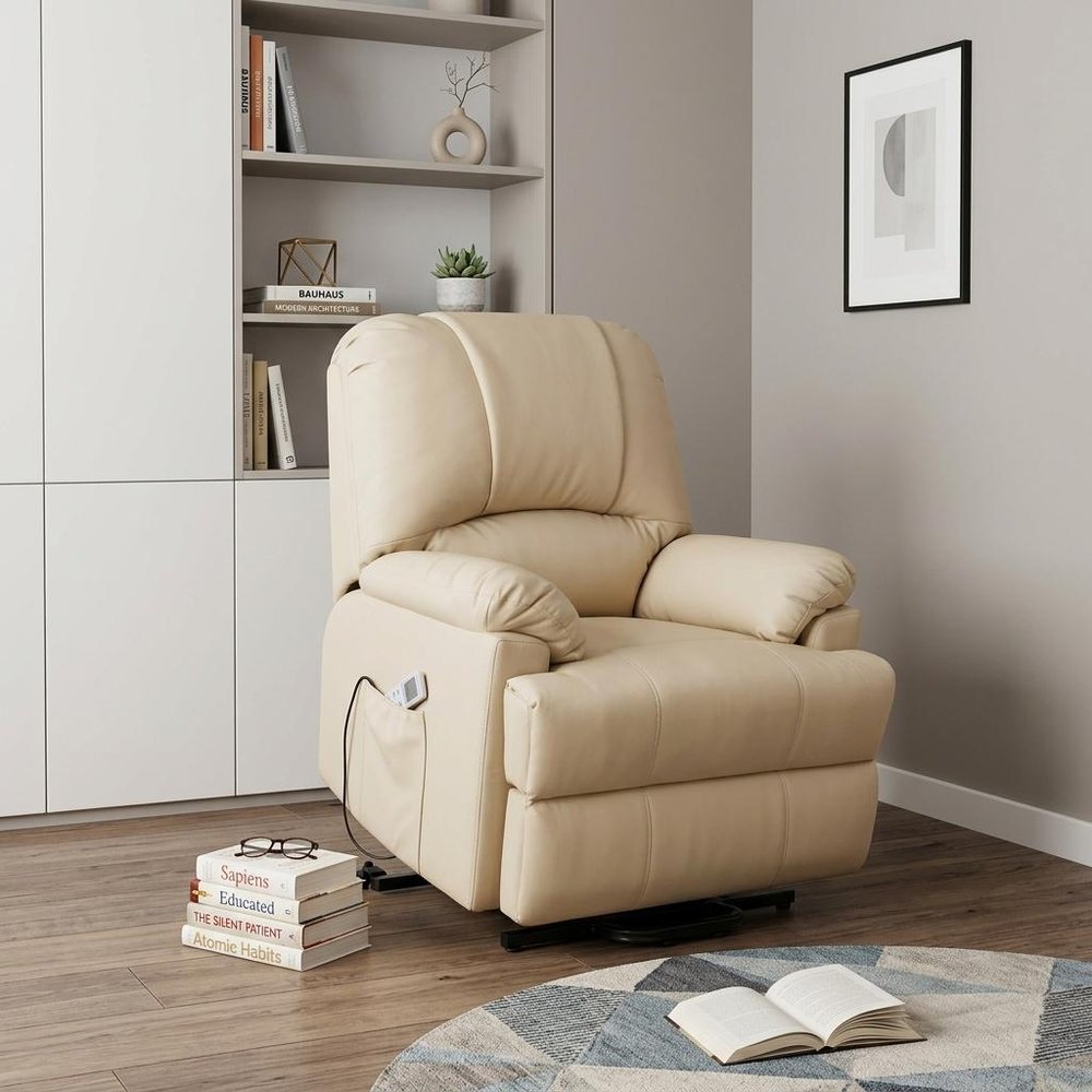34" Black Faux Leather Power Massage Lift Assist Recliner