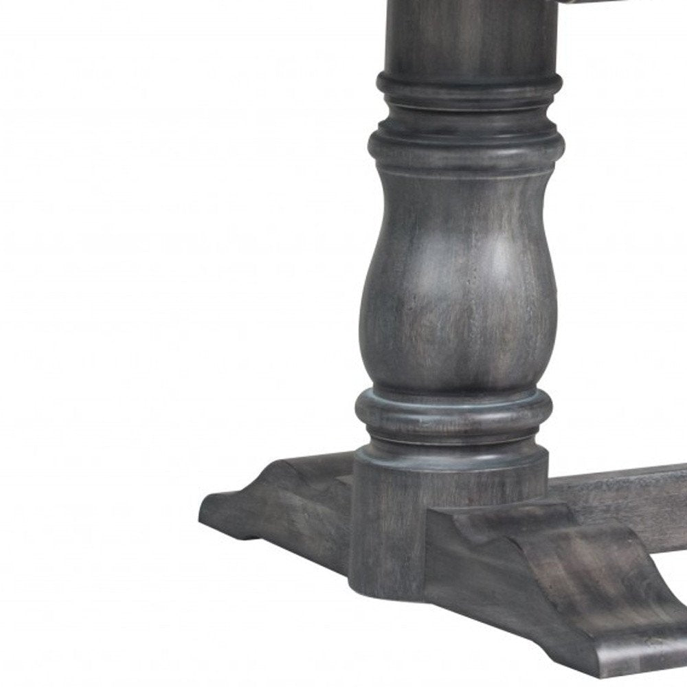 88" Light Gray And Gray Solid Wood Trestle Base Dining Table