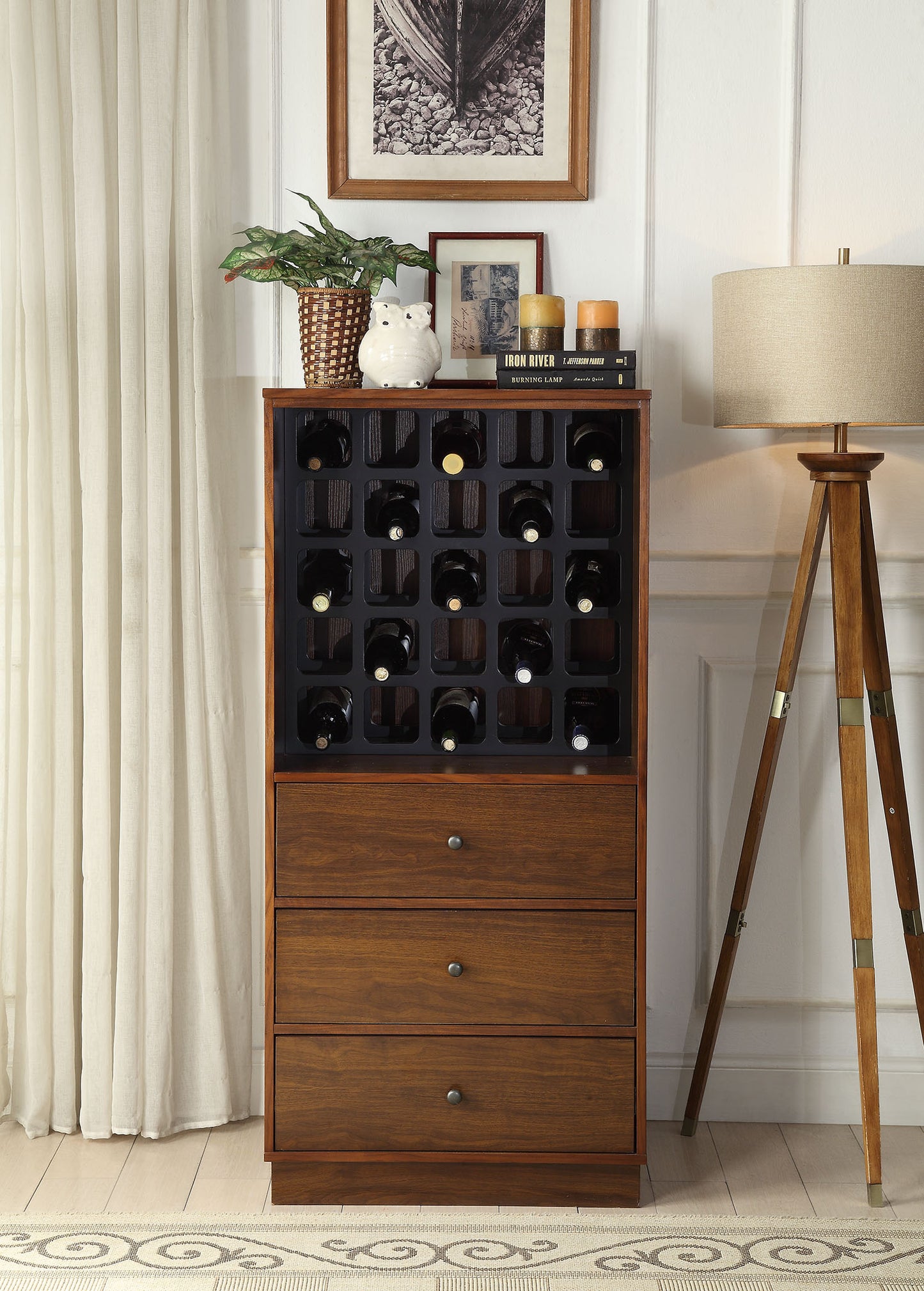 24" Off White Bar Cabinet With Three Drawers