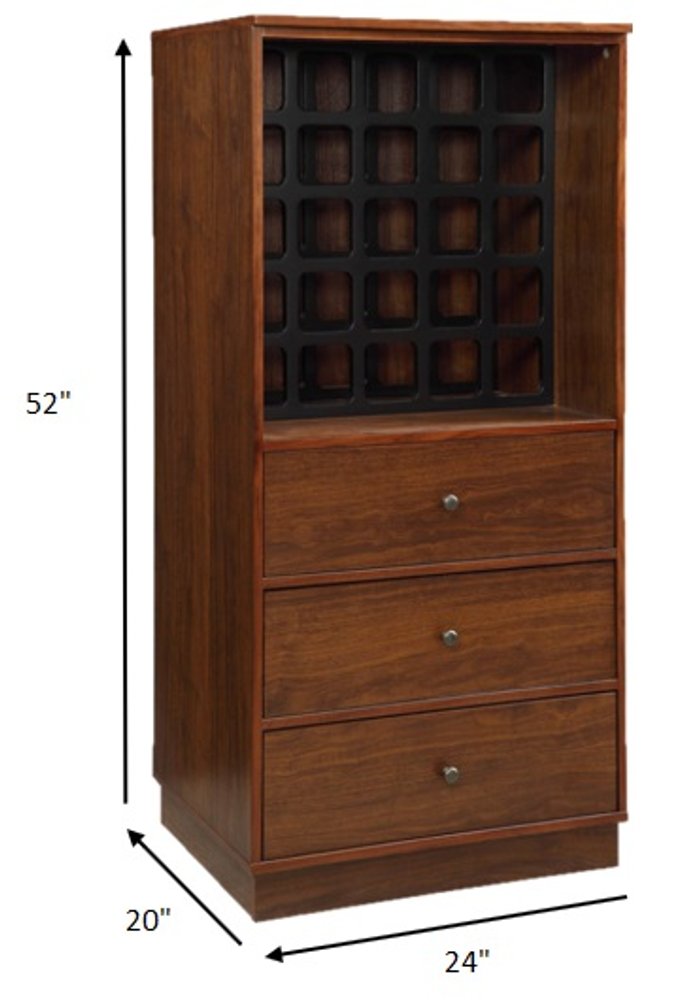 52" Brown And Black Wood Bar Cabinet With Three Drawers