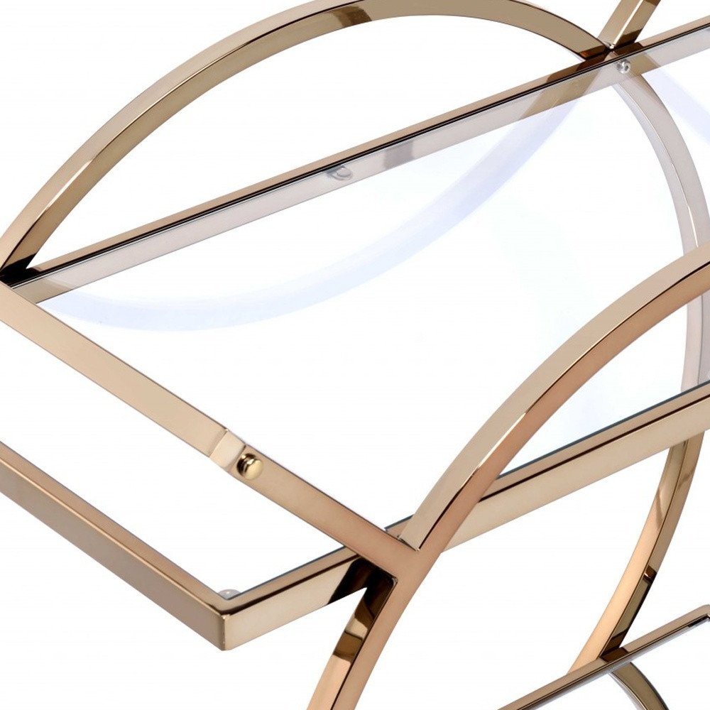 33" X 19" X 35" Champagne Metal Tube Serving Cart