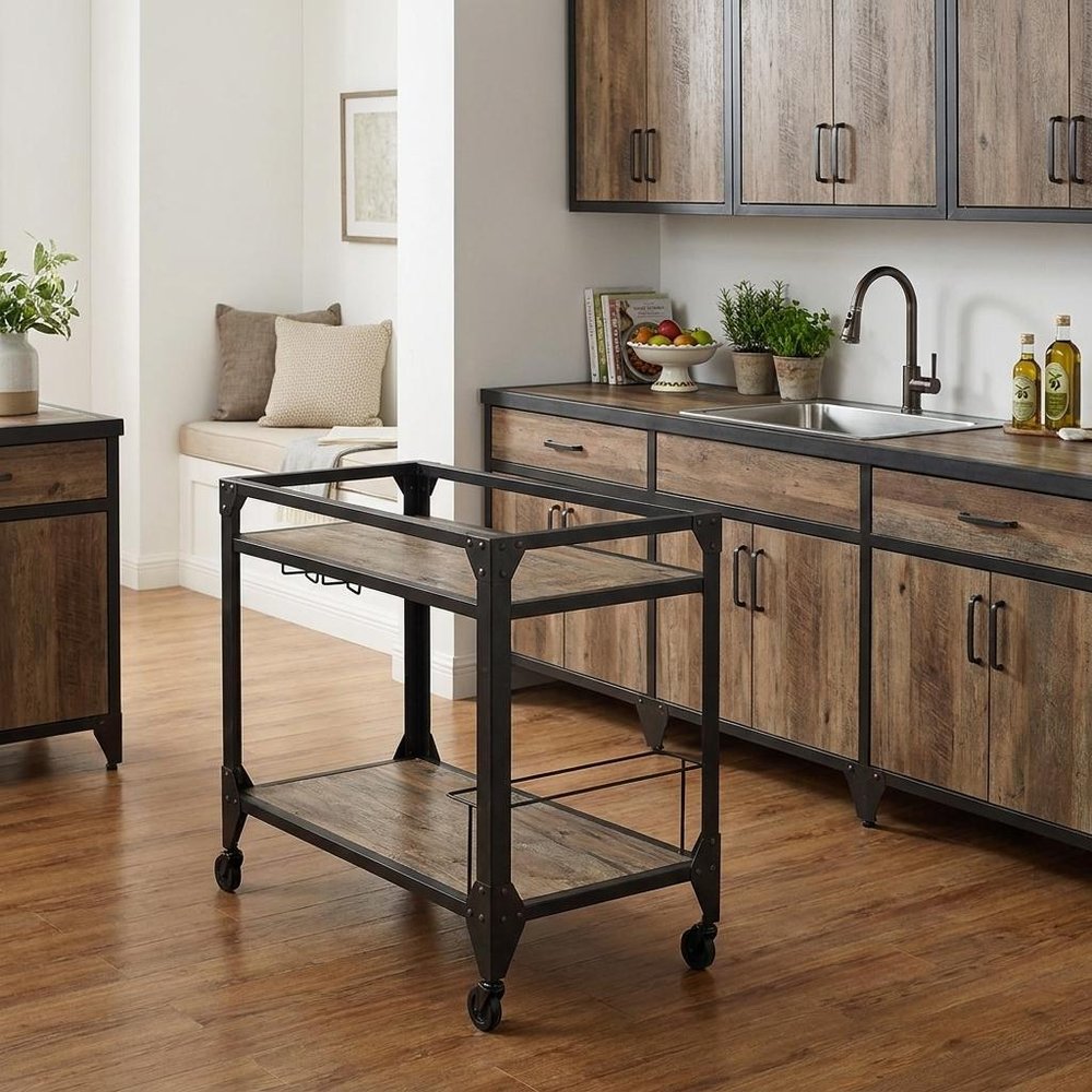 Black and Natural 32" Rolling Prep Table With Storage
