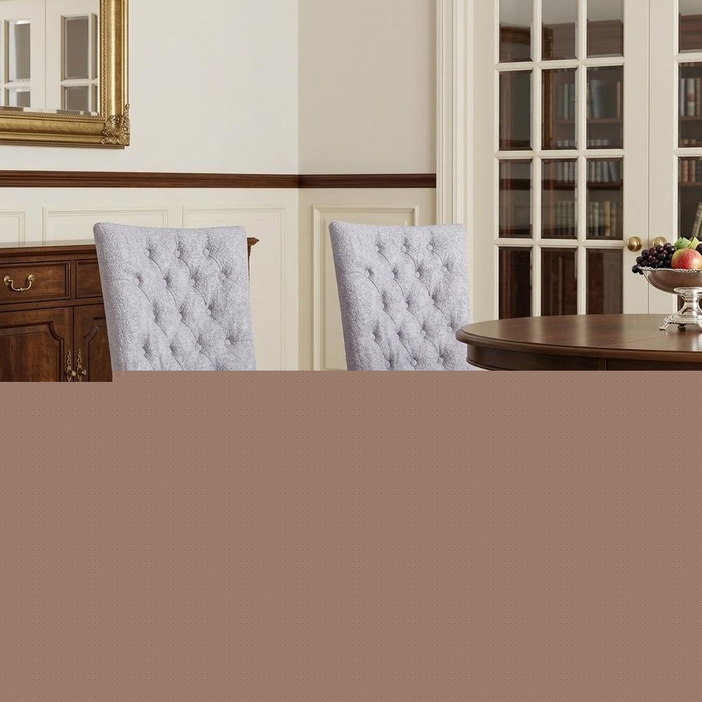 Set of Two Tufted Gray Upholstered Fabric Dining Side Chairs