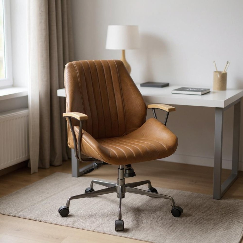 Coffee and Black Adjustable Swivel Faux Leather Rolling Office Chair