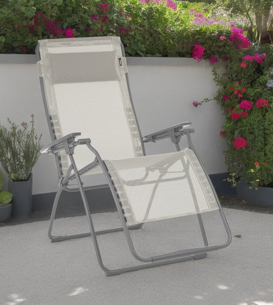 30" Blue and Gray Steel Outdoor Zero Gravity Chair with Blue Cushion