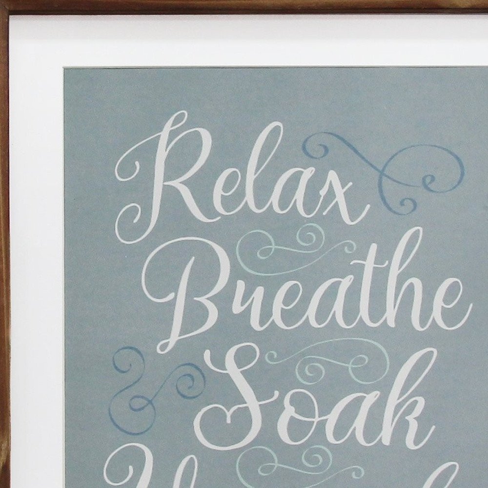 14" X 11" Relax Breathe Soak Unwind Brown Framed Bathroom Wall Art