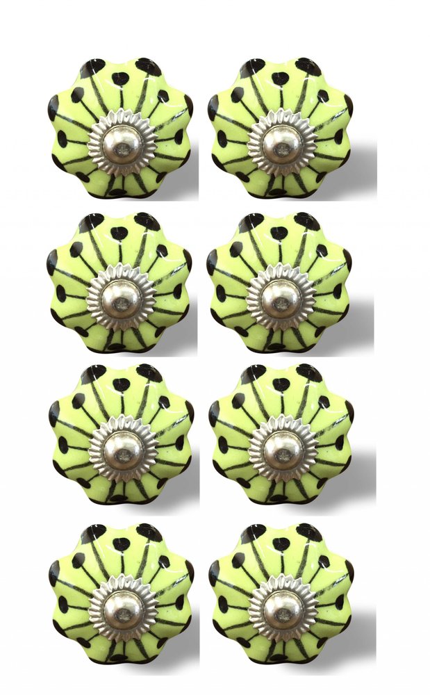 Set of Eight Lemon Black And Silver Botanical Ceramic Drawer Pull Knobs