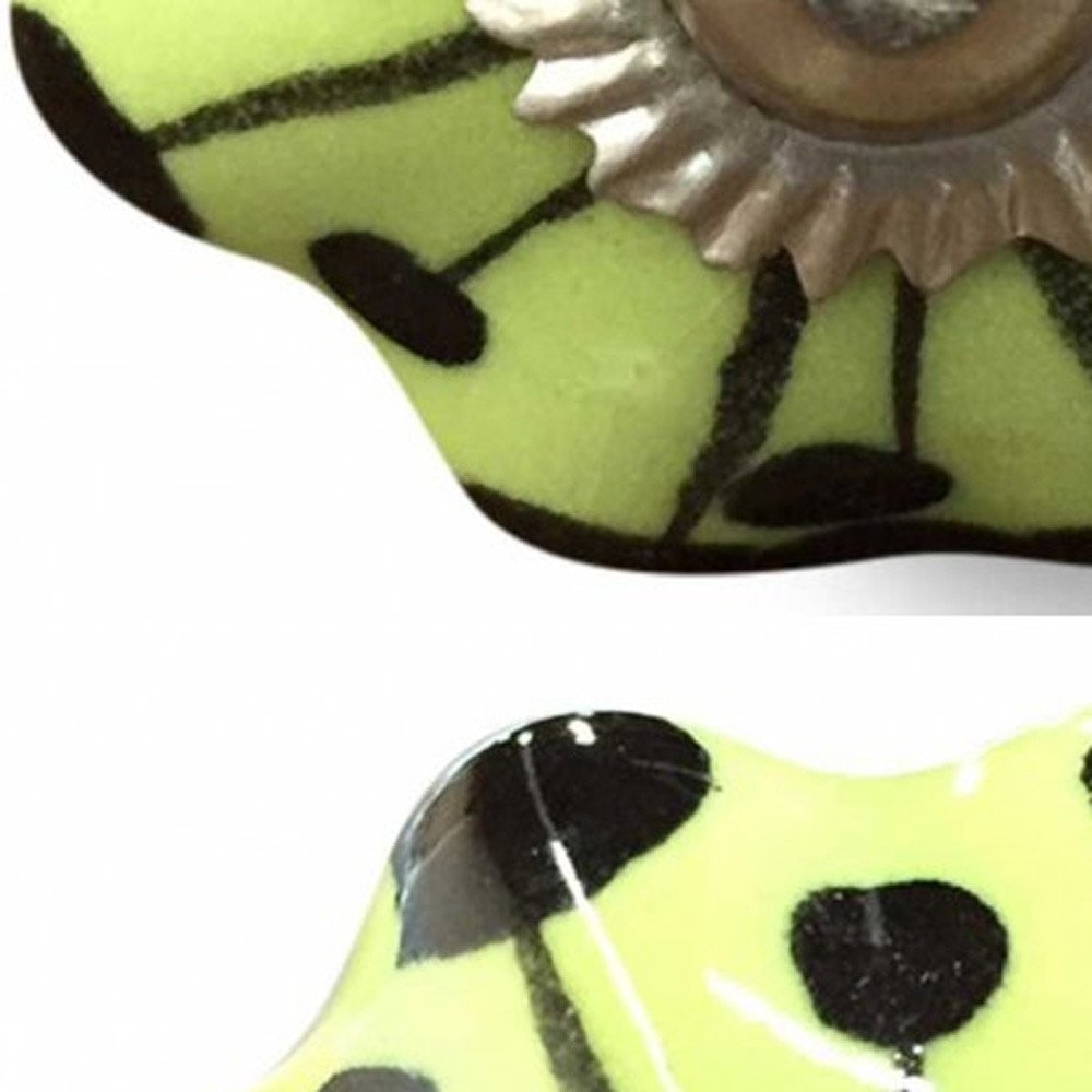 Set of Eight Lemon Black And Silver Botanical Ceramic Drawer Pull Knobs