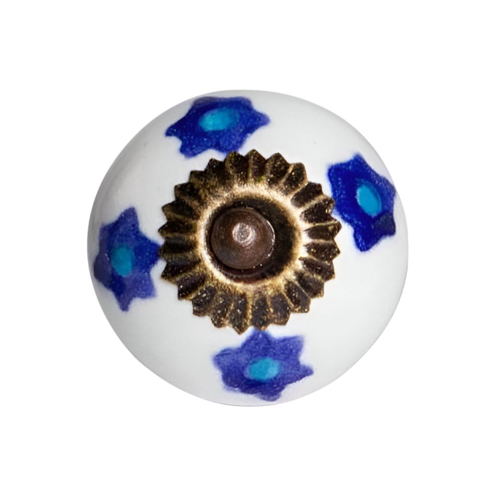 Set of Twelve Blue White And Turquoise Floral Ceramic Drawer Pull Knobs