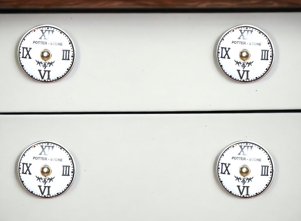 Set of Twelve Black White And Gold Clock Face Ceramic Drawer Pull Knobs