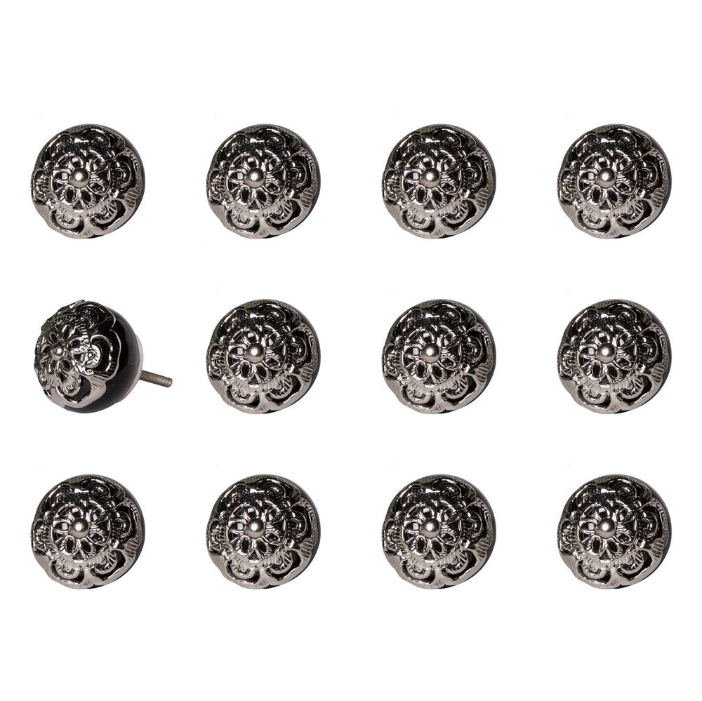 1.5" X 1.5" X 1.5" Black And Chrome Knobs 12 Pack