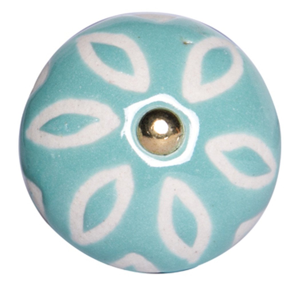 Set of Twelve Aqua And White Geometric Ceramic Drawer Pull Knobs