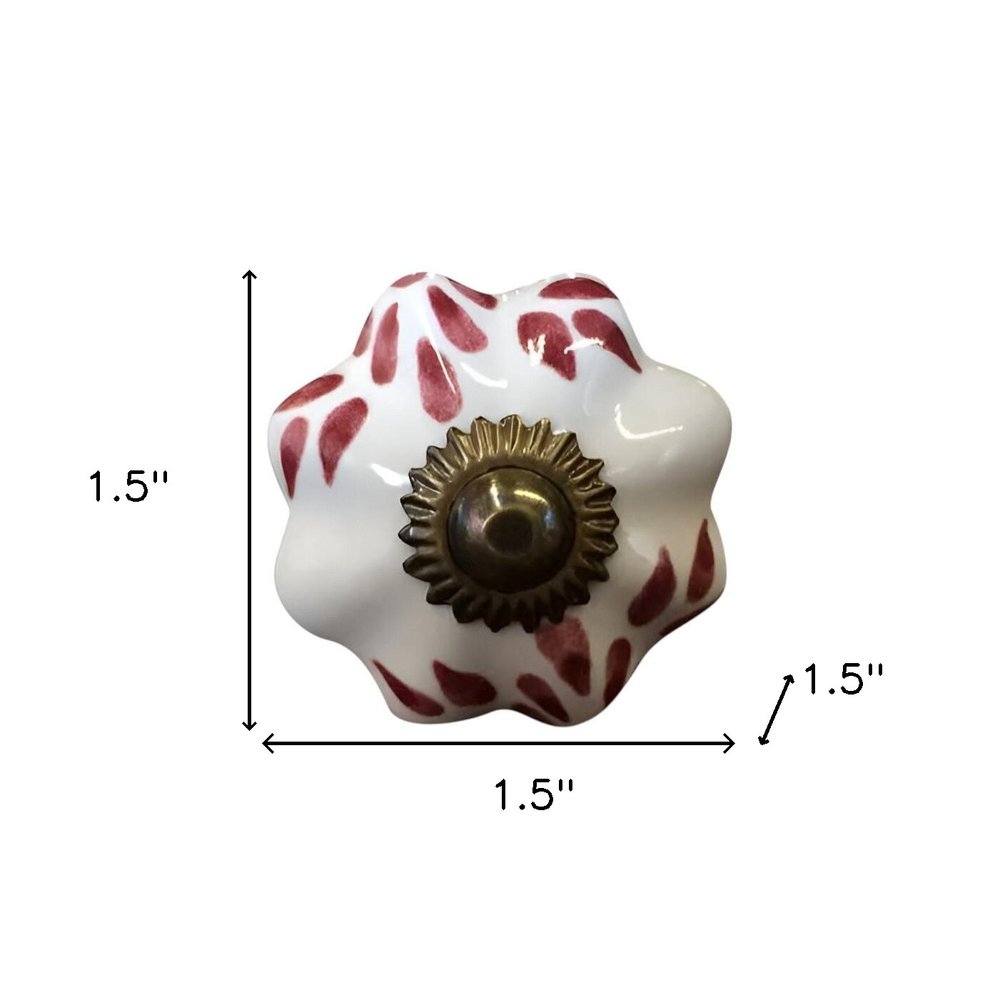 Set of Twelve Burgundy White And Copper Floral Ceramic Drawer Pull Knobs