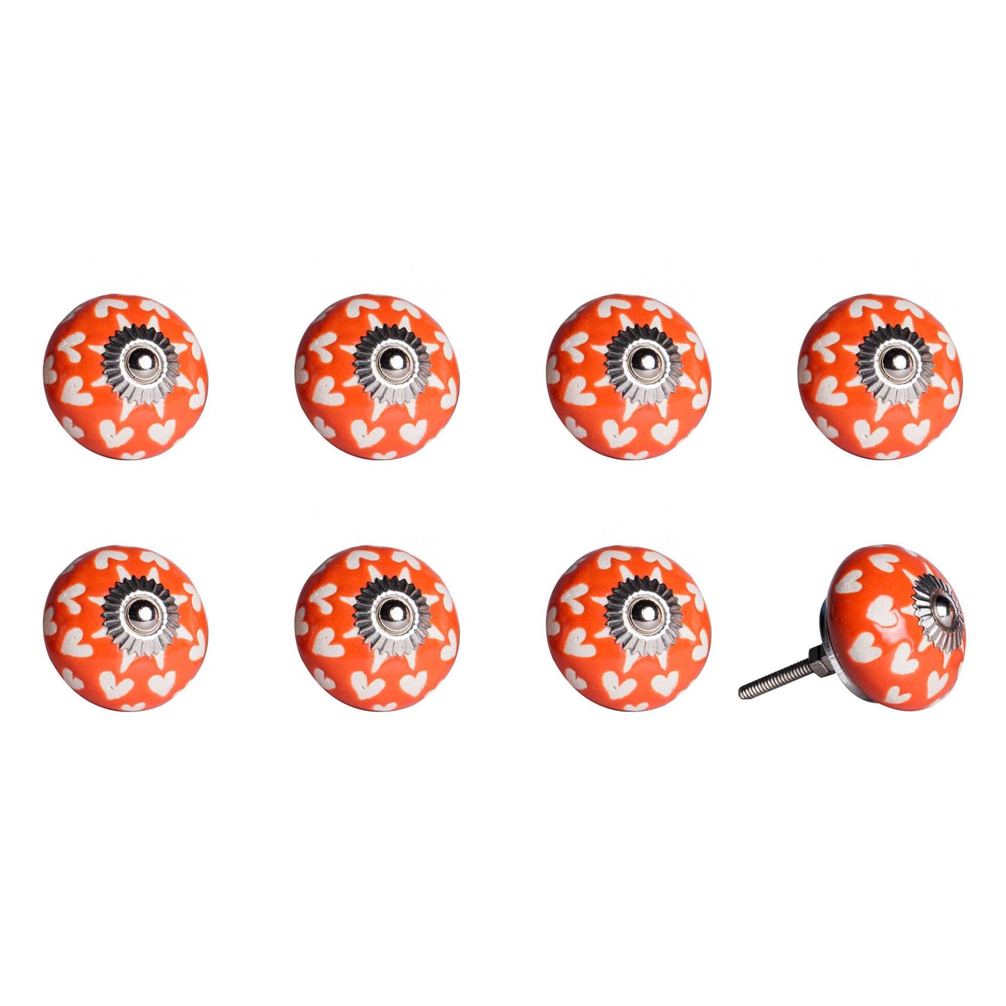 Set of Eight Red Pink And Green Floral Ceramic Drawer Pull Knobs
