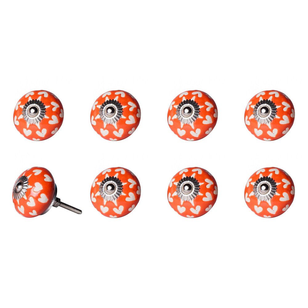 Set of Eight Red Pink And Green Floral Ceramic Drawer Pull Knobs