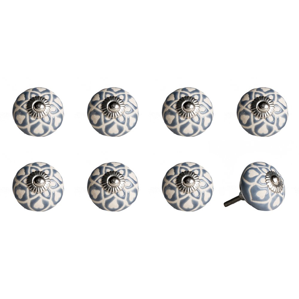 Set of Eight Red Pink And Green Floral Ceramic Drawer Pull Knobs