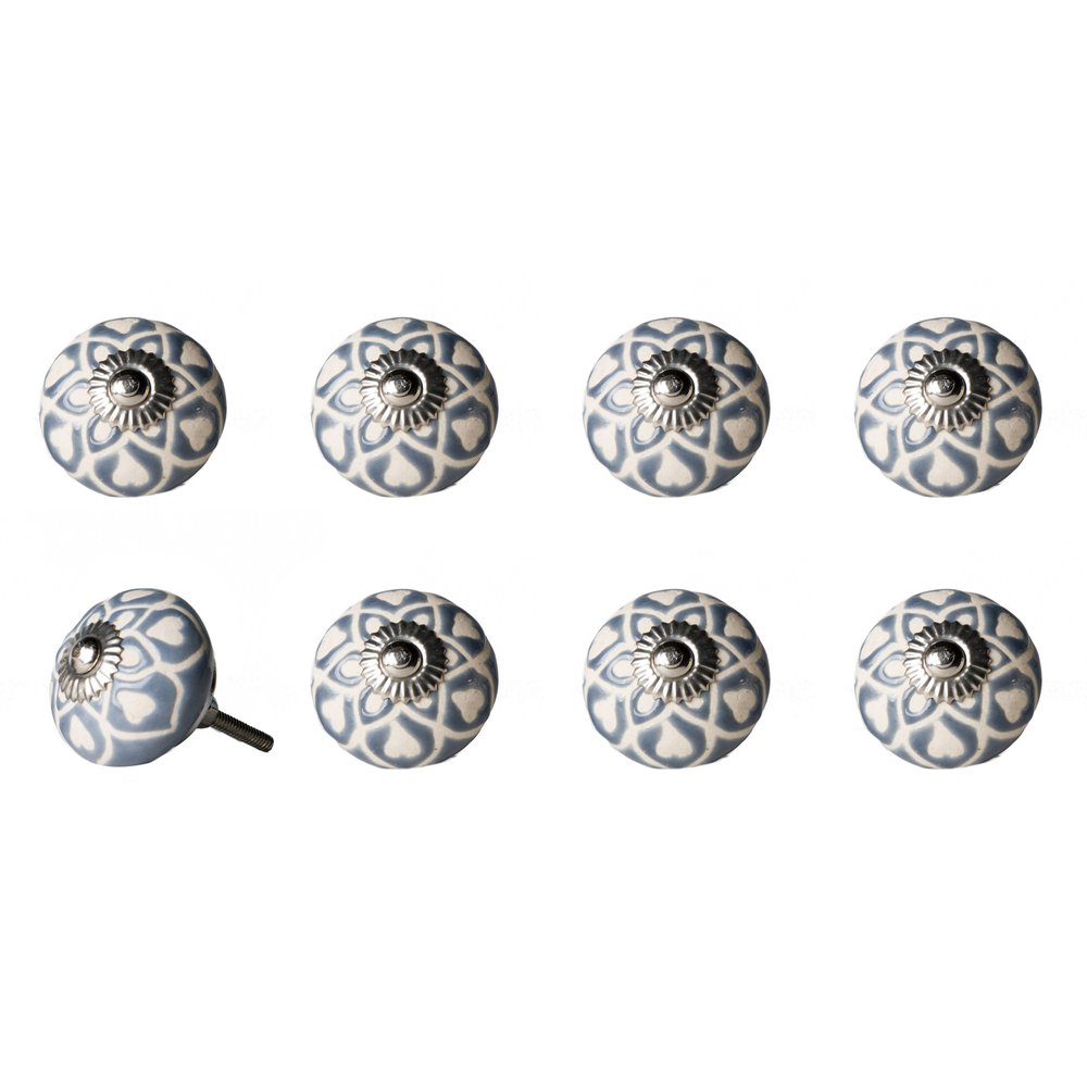 Set of Eight Red Pink And Green Floral Ceramic Drawer Pull Knobs