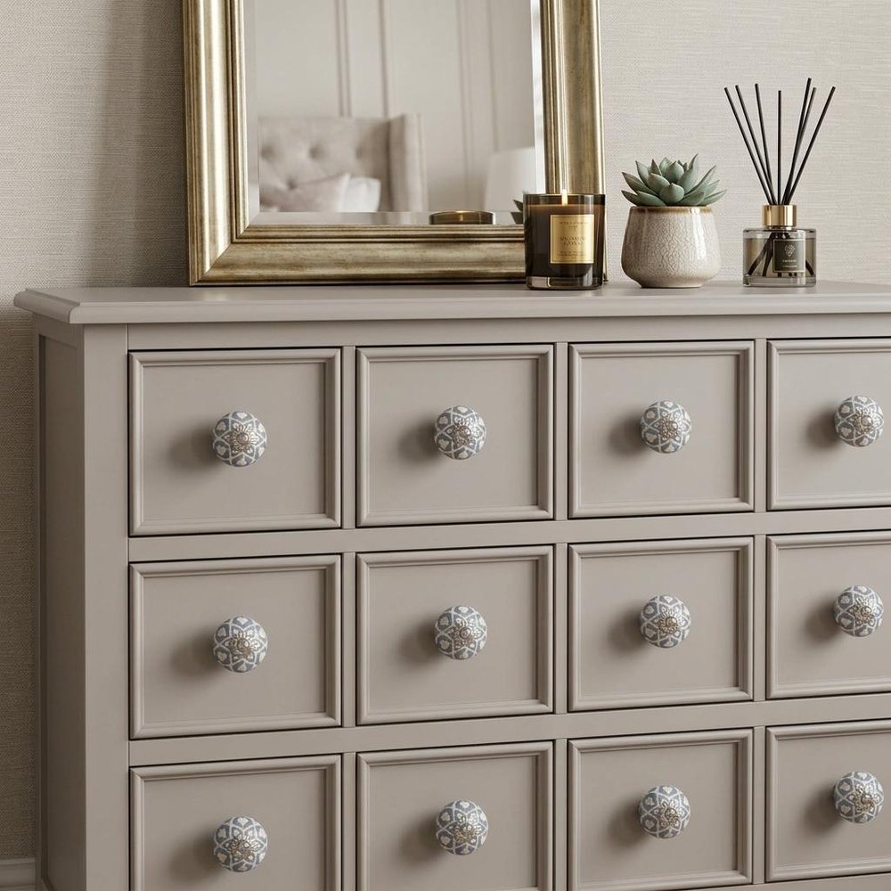 1.5" X 1.5" X 1.5" Blue Cream (Beige) With Silver Knobs 12 Pack