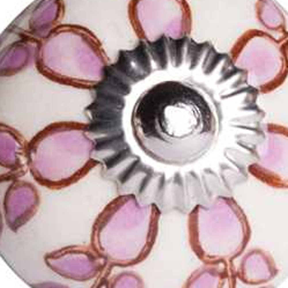 Set of Twelve Pink White And Burgundy Floral Ceramic Drawer Pull Knobs