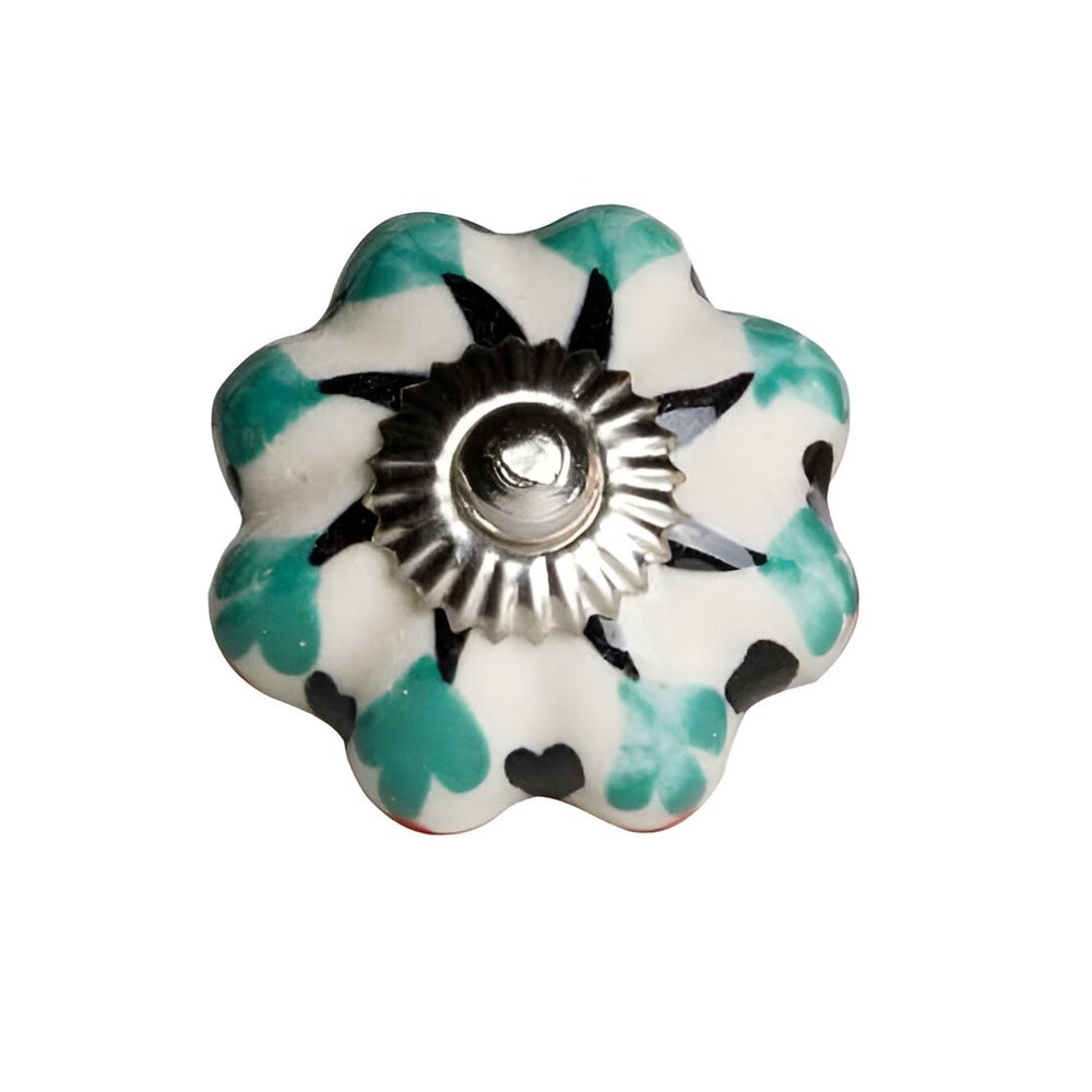 Set of Twelve Green Silver And White Geometric Ceramic Drawer Pull Knobs