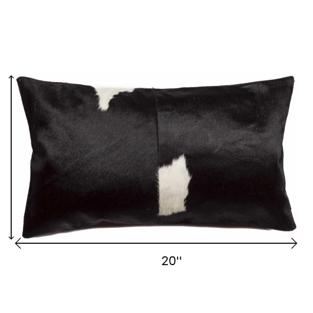 12" X 20" Black and White Cowhide Throw Pillow
