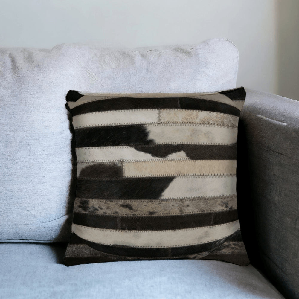 18" Black and White Cowhide Throw Pillow