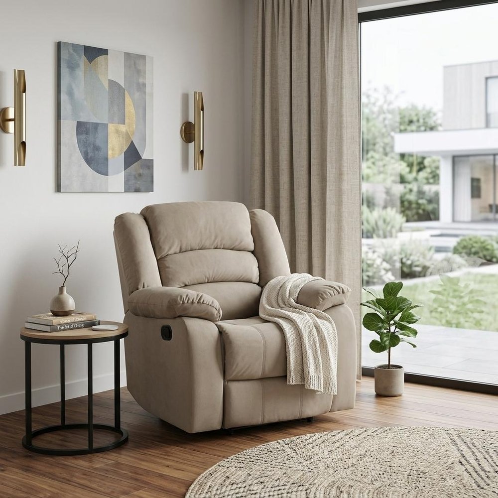 37" Beige Microsuede Manual Gliding Recliner
