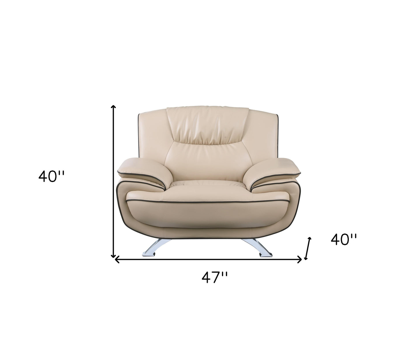 47" Beige And Silver Leather Match Club Chair