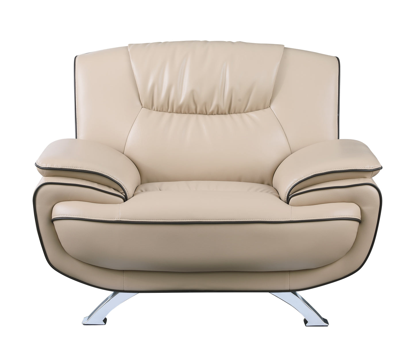 47" Beige And Silver Leather Match Club Chair