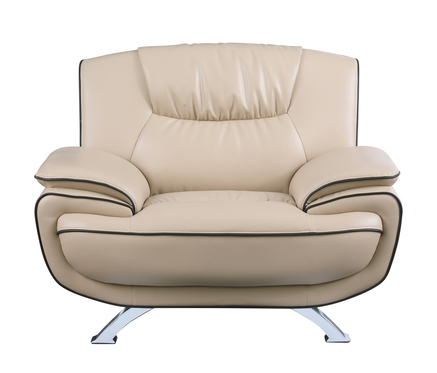 47" Beige And Silver Leather Match Club Chair