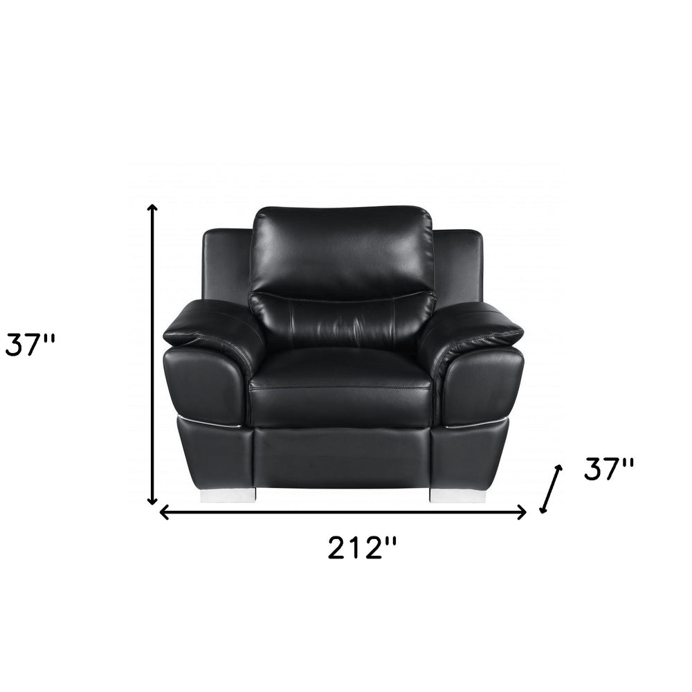 Three Piece Indoor Black Genuine Leather Six Person Seating Set