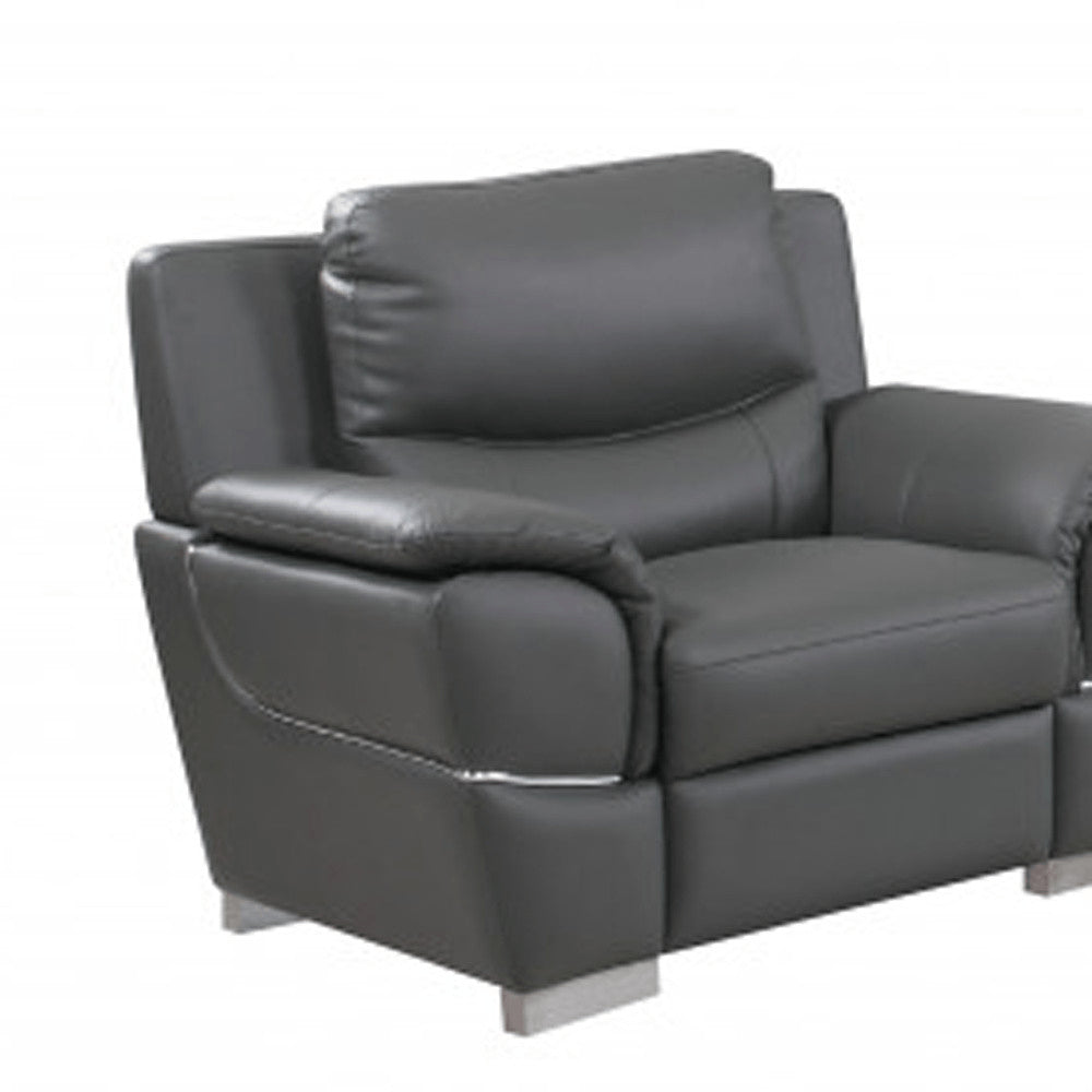 Three Piece Indoor Gray Genuine Leather Six Person Seating Set