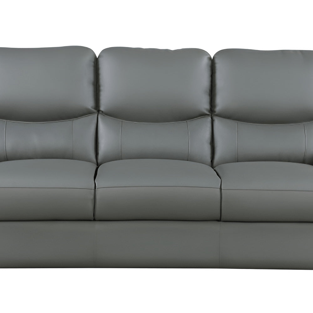 85" Gray Leather Sofa With Silver Legs