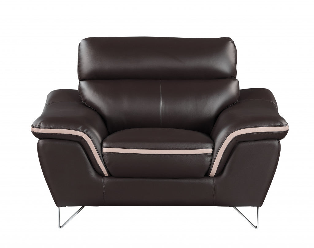 49" Brown And Silver Leather Match Club Chair
