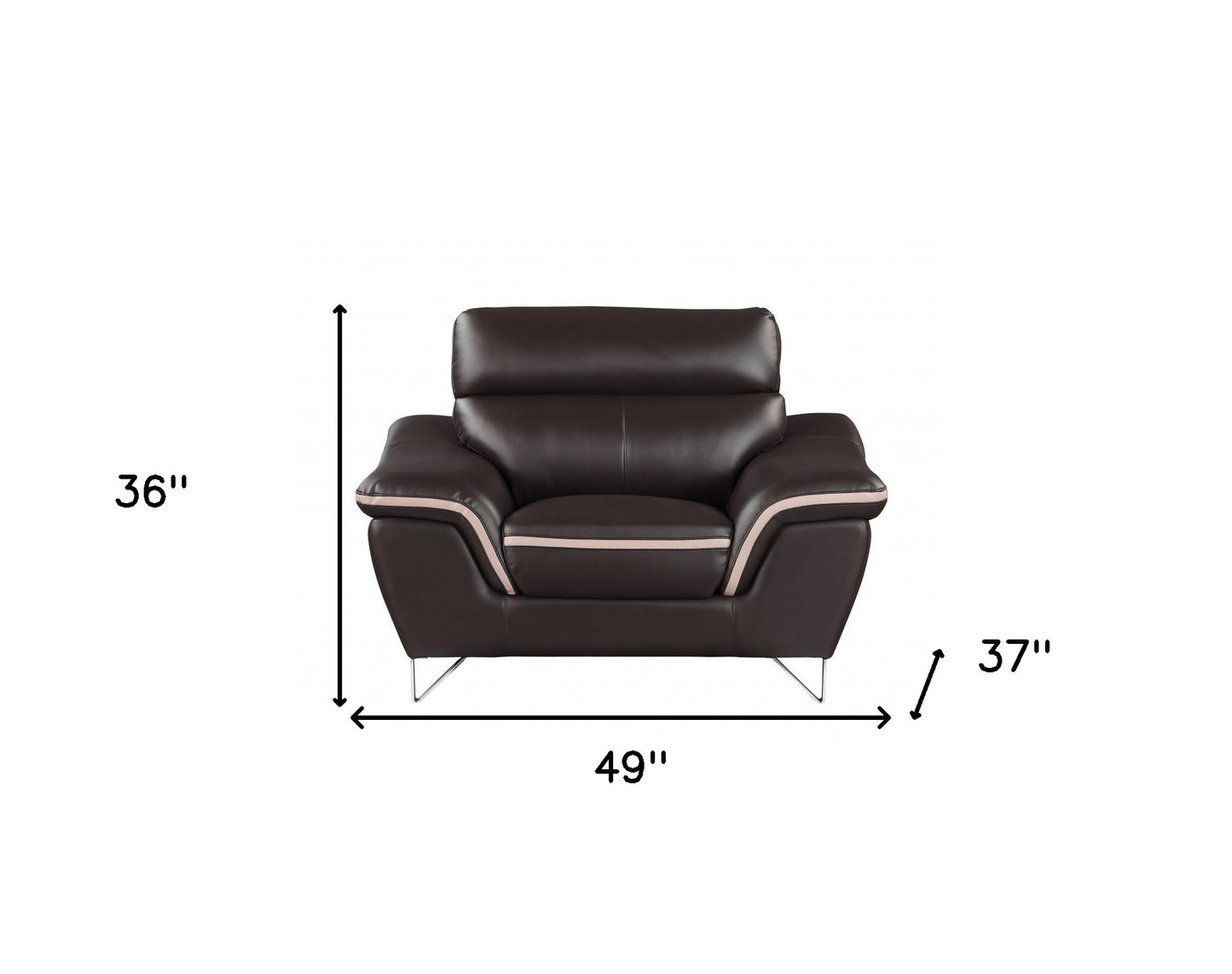 49" Brown And Silver Leather Match Club Chair