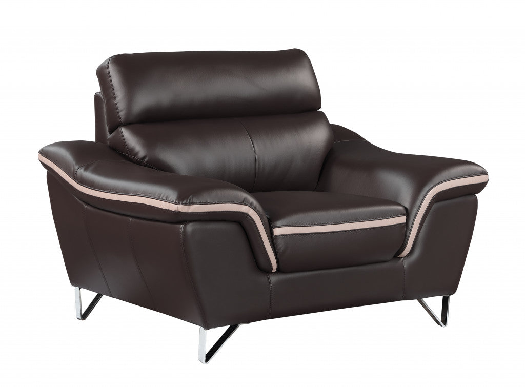 49" Brown And Silver Leather Match Club Chair