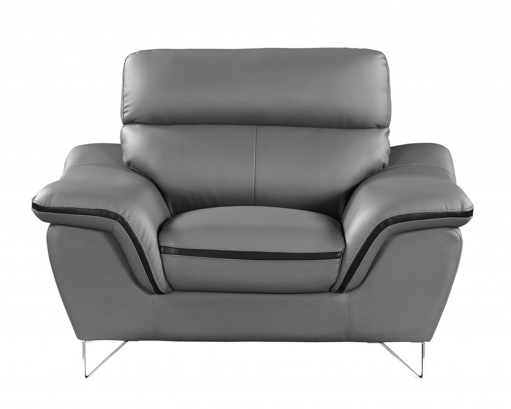 49" Gray And Silver Leather Match Convertible Chair