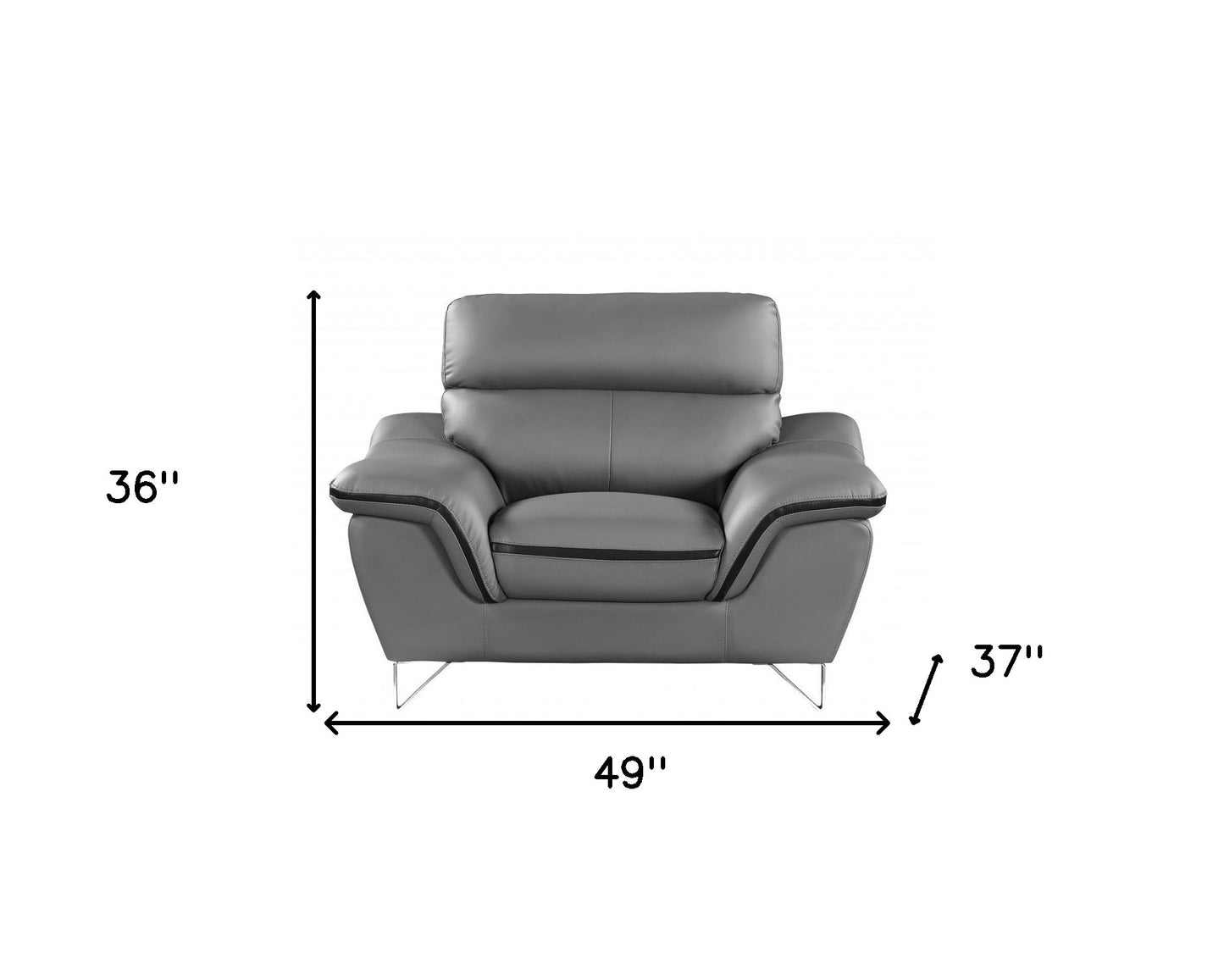 49" Gray And Silver Leather Match Convertible Chair
