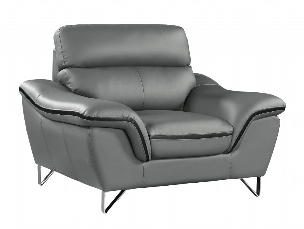 49" Gray And Silver Leather Match Convertible Chair