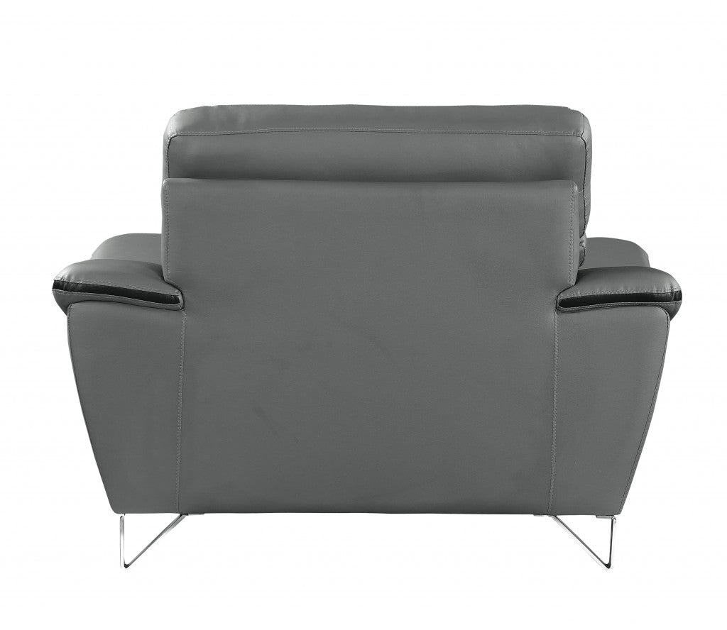 49" Gray And Silver Leather Match Convertible Chair
