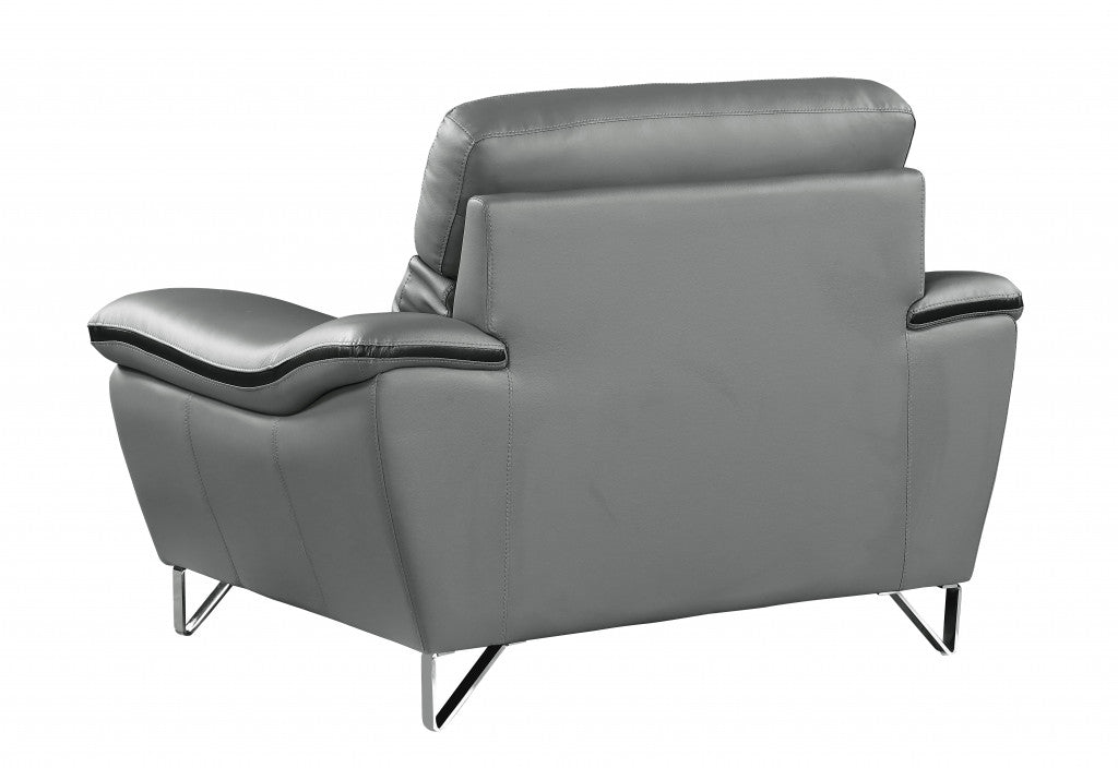 49" Gray And Silver Leather Match Convertible Chair