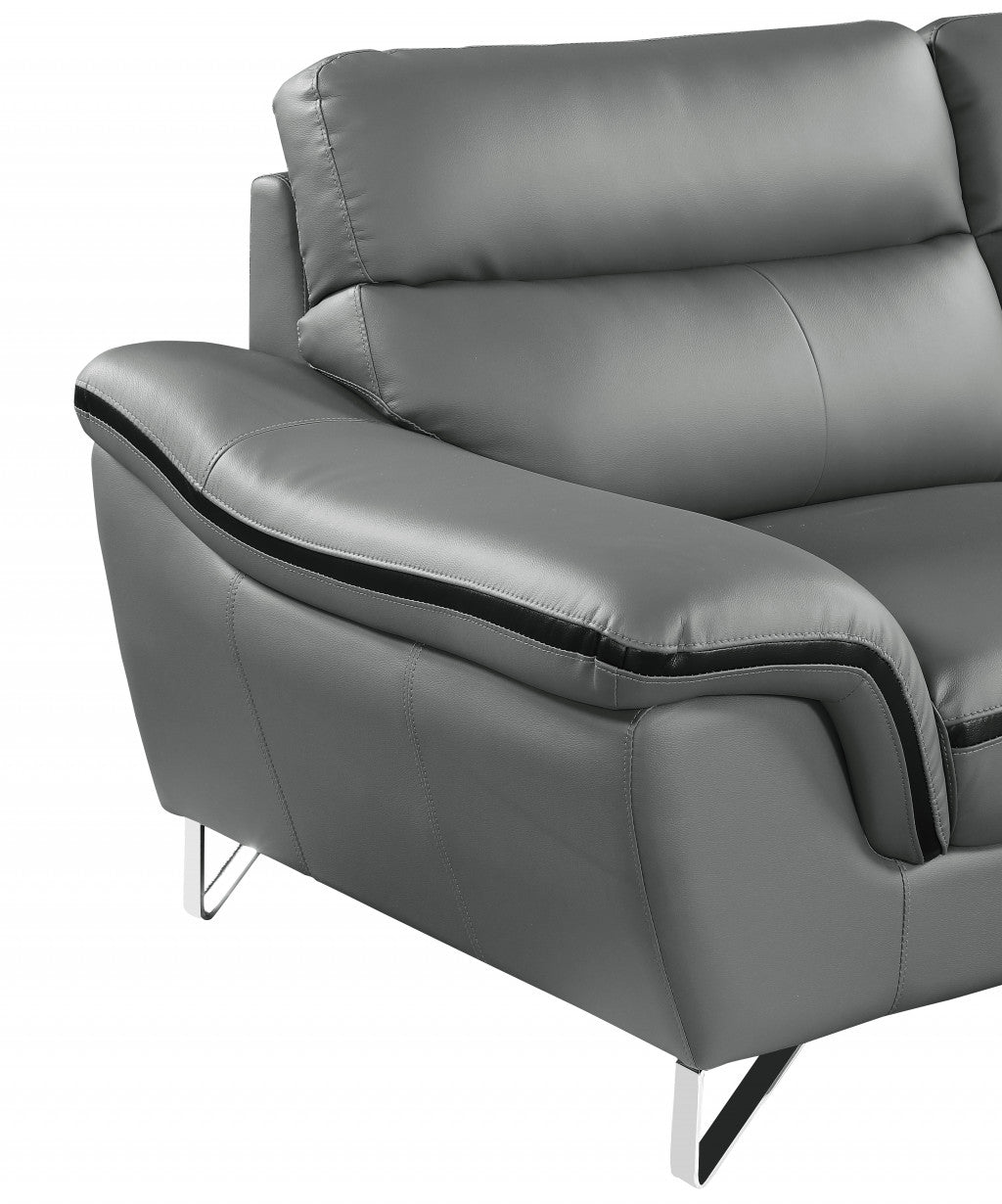 49" Gray And Silver Leather Match Convertible Chair