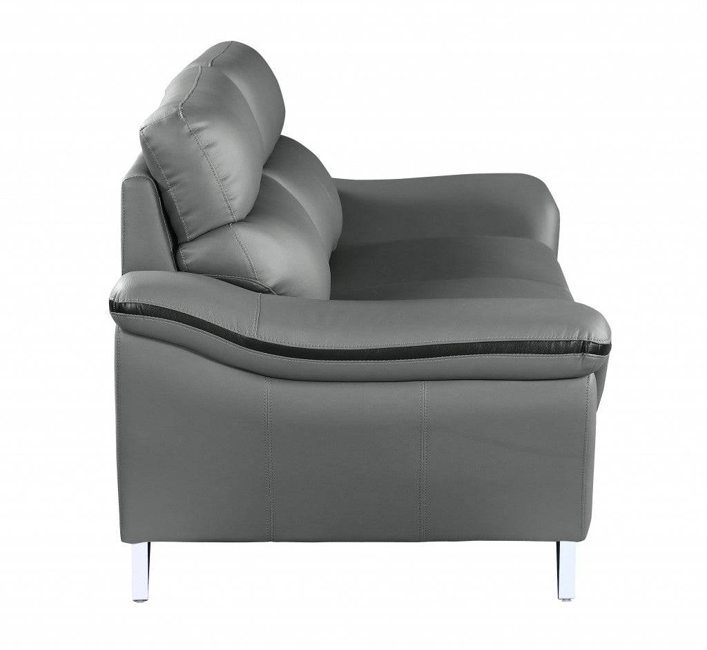 49" Gray And Silver Leather Match Convertible Chair