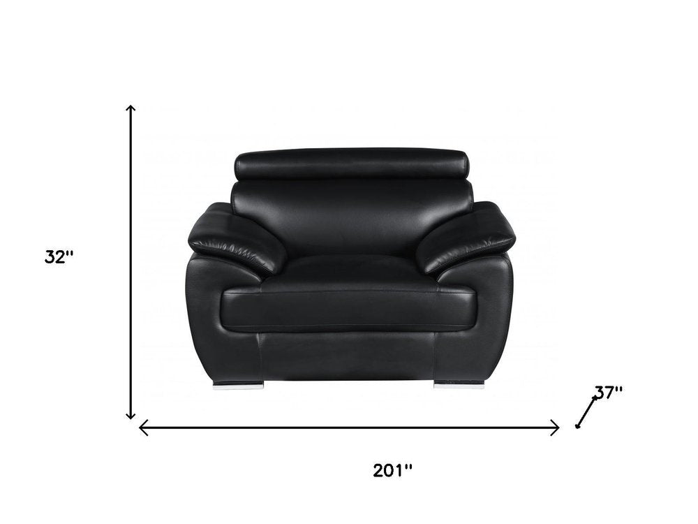 Three Piece Indoor Black Genuine Leather Six Person Seating Set