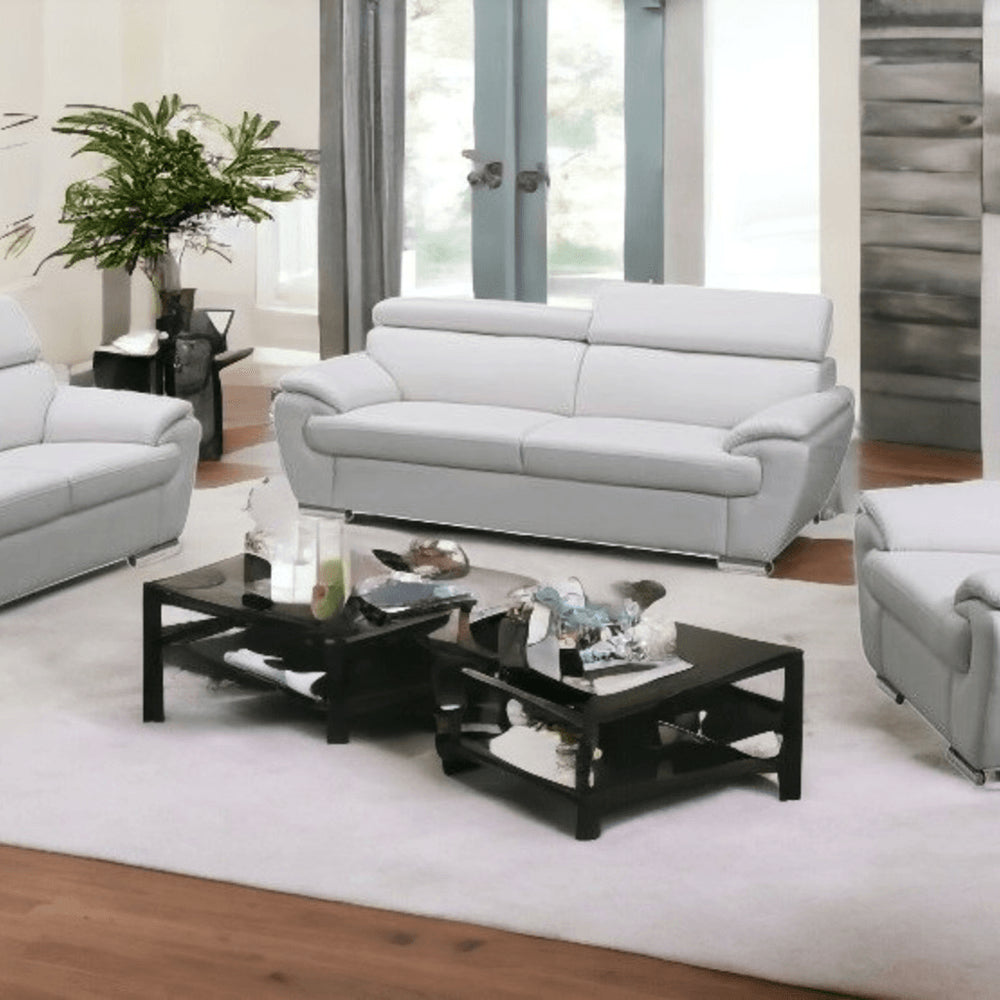 Three Piece Indoor White Genuine Leather Six Person Seating Set