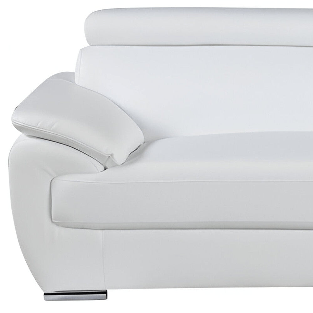 86" White Leather Sofa With Silver Legs